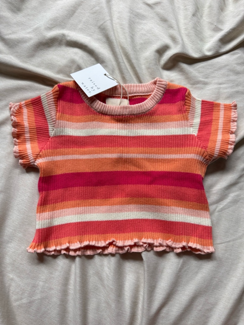 Raised By Water Striped Tee - Pink & Orange